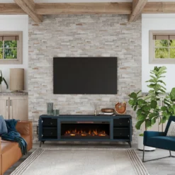 78" Malibu Fireplace TV Stand -Tv Cabinet Store WMLB5415.DEB LS doors open scaled